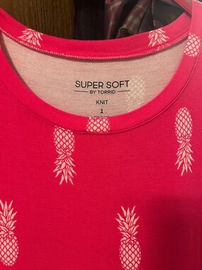torrid Bright Pink Knit Dress with Cream Pineapple Print